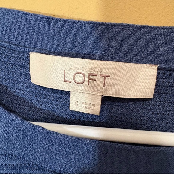 LOFT Sweater Open Knit Pointelle Women Small Blue Side Button Long Sleeve Cozy - Picture 5 of 7